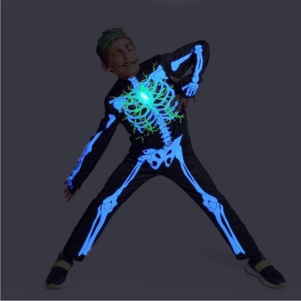 Hyde & EEK! Skeleton Glows Under Blacklight Electric Bones Halloween Costume - L